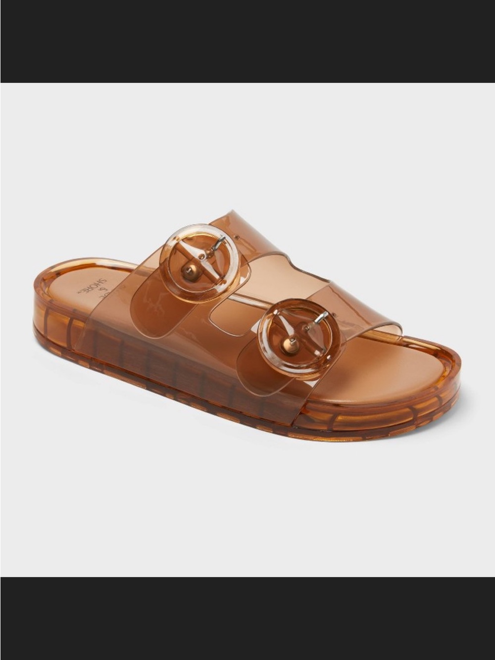 Transparent Amber Slide Sandals with Decorative Buckles